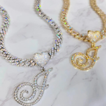 Load image into Gallery viewer, Cubic Zirconia Heart Initial Necklace