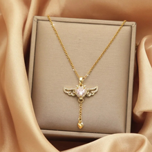 Load image into Gallery viewer, Cubic Zirconia Heart Angel Wing Necklace