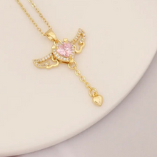 Load image into Gallery viewer, Cubic Zirconia Heart Angel Wing Necklace