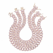 Load image into Gallery viewer, Pink and Rose Gold CZ Paved Cuban Link Anklet