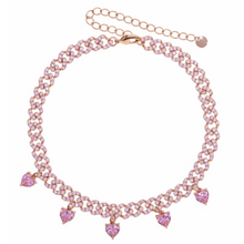 Load image into Gallery viewer, Pink and Rose Gold CZ Paved Cuban Link Heart Necklace