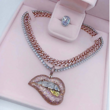 Load image into Gallery viewer, Cubic Zirconia Iced Out Lipš with Grill Tennis Chain Necklace