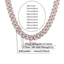 Load image into Gallery viewer, 14mm Baguette Rose Gold Cuban Link Necklace
