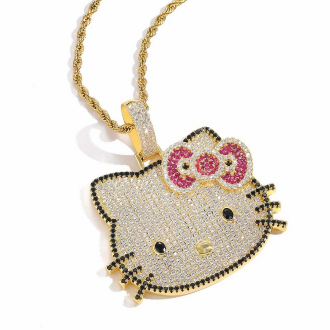 Iced Out Lip Hello Kitty Chain Necklace