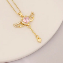 Load image into Gallery viewer, Cubic Zirconia Heart Angel Wing Necklace
