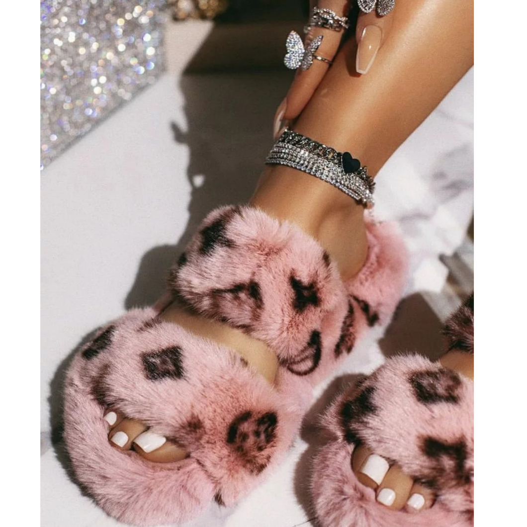 Cute Pink Inspired Slippers Faux Fur