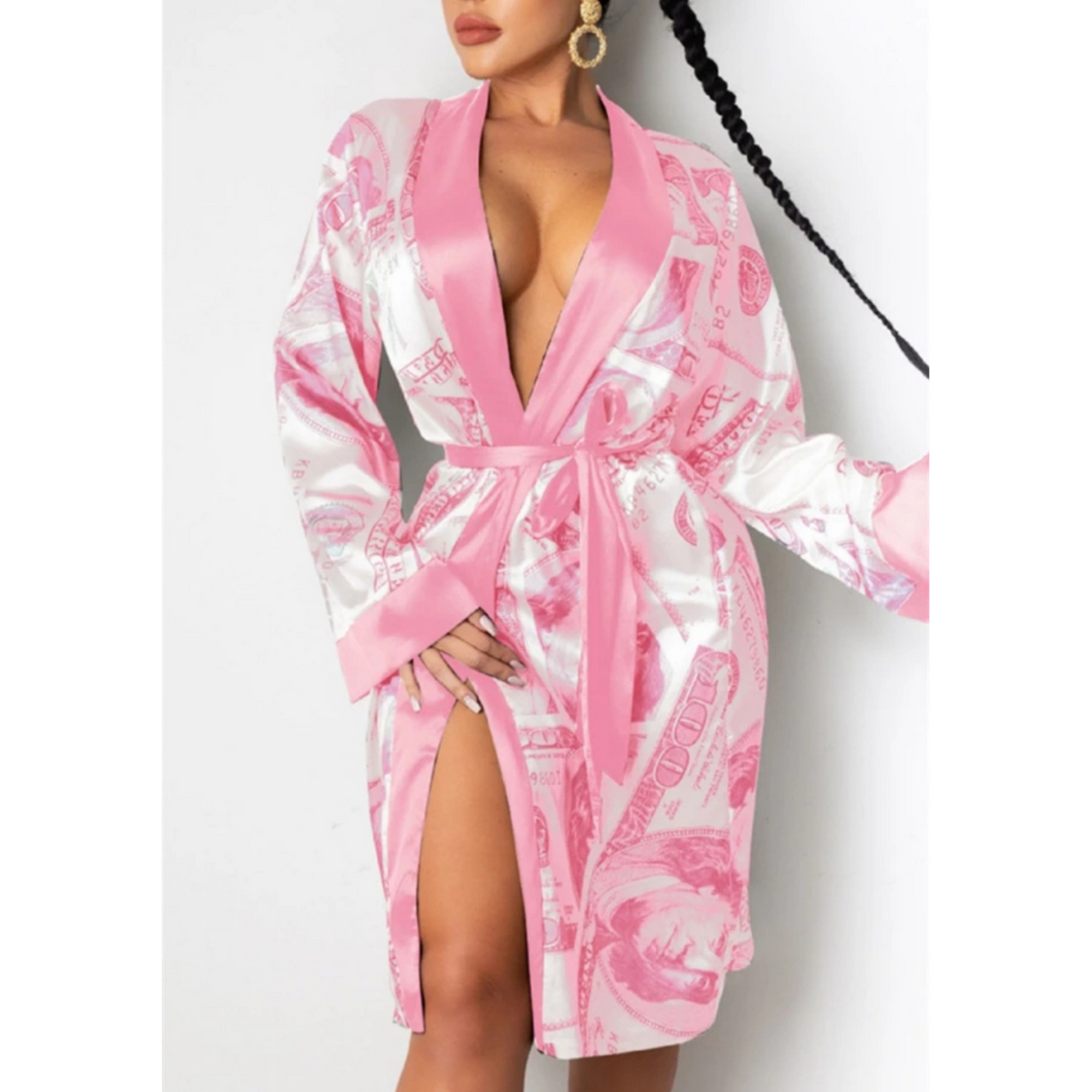 Sexy Women's Dollars Money Print Silky Robes