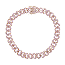 Load image into Gallery viewer, Pink and Rose Gold CZ Paved Cuban Link Anklet
