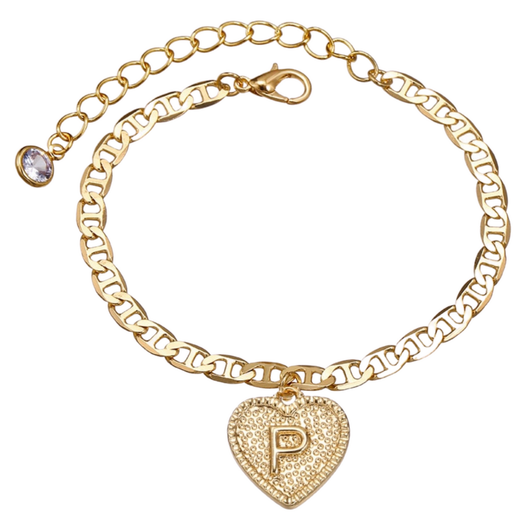 Heart Initial Mariner Chain Peek Diamond anklet