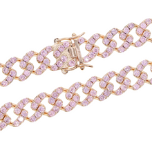 Load image into Gallery viewer, Pink and Rose Gold CZ Paved Cuban Link Anklet
