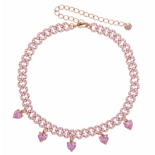 Load image into Gallery viewer, Pink and Rose Gold CZ Paved Cuban Link Heart Necklace
