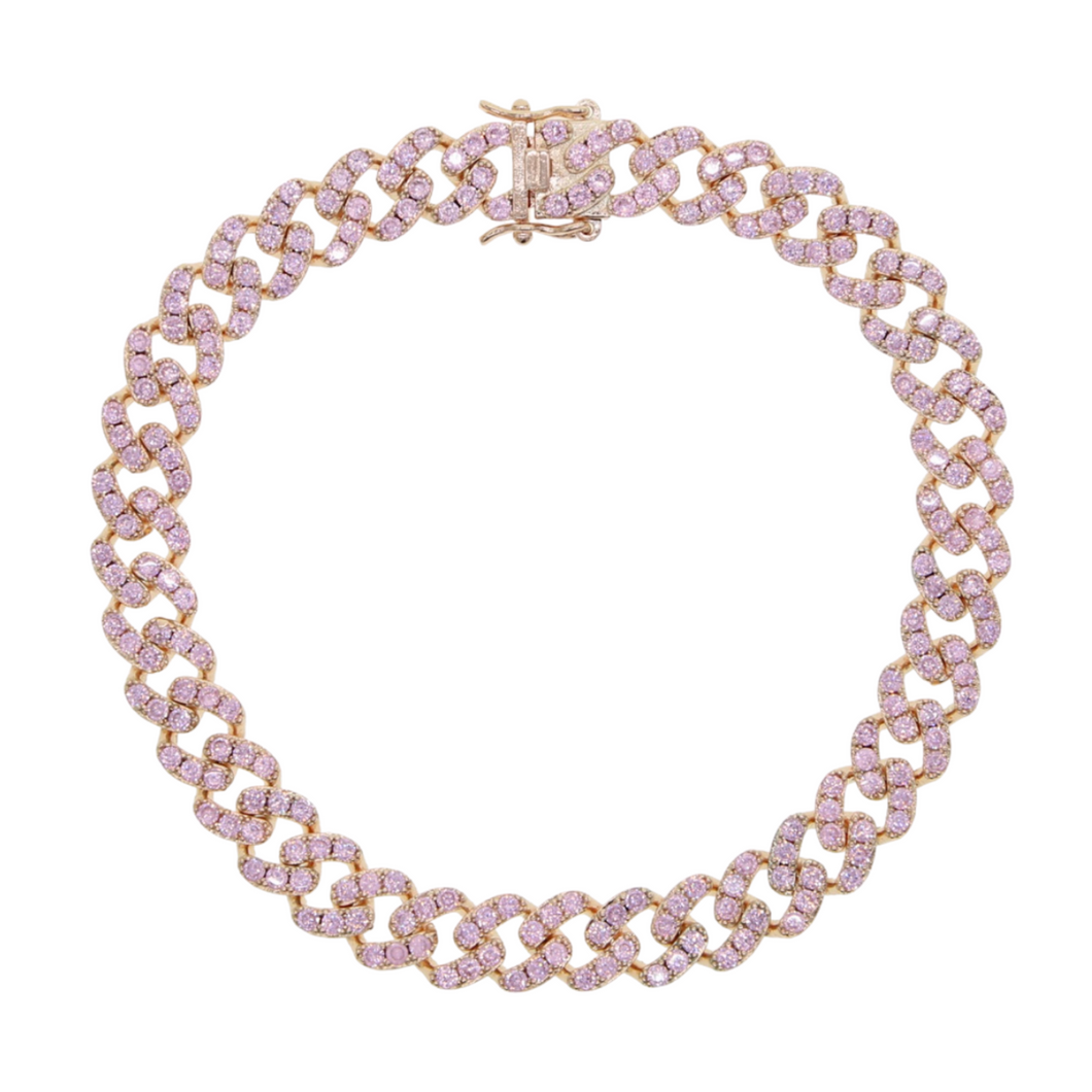 Pink and Rose Gold CZ Paved Cuban Link Anklet