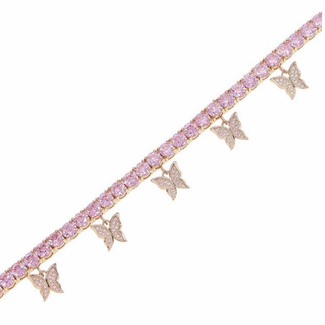 Cubic Zirconia Butterfly Tennis Charm Anklet