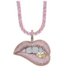 Load image into Gallery viewer, Cubic Zirconia Iced Out Lip💋 with Grill Tennis Chain Necklace
