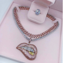 Load image into Gallery viewer, Cubic Zirconia Iced Out Lip💋 with Grill Tennis Chain Necklace
