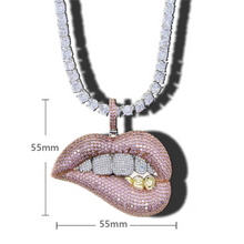 Load image into Gallery viewer, Cubic Zirconia Iced Out Lip💋 with Grill Tennis Chain Necklace
