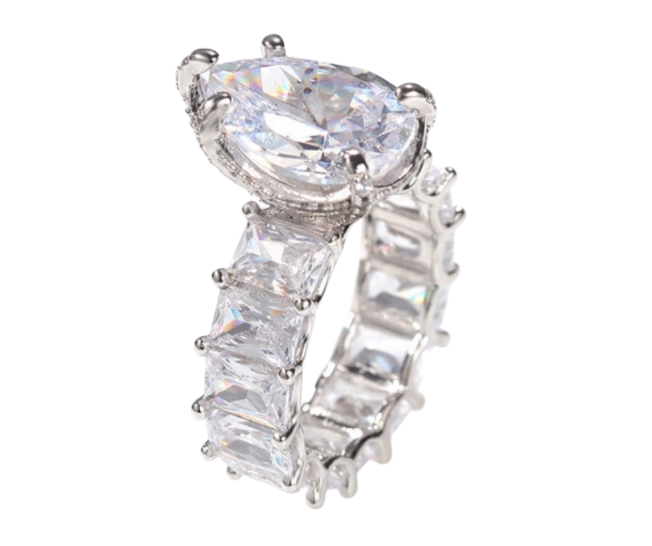 Gorgeous Sliver Big Pear Shaped 5A Cubic Zirconia Ring