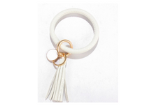 Load image into Gallery viewer, Leather Bracelet Ring Keychain with Tassel
