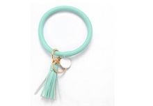 Load image into Gallery viewer, Leather Bracelet Ring Keychain with Tassel
