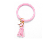 Load image into Gallery viewer, Leather Bracelet Ring Keychain with Tassel
