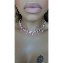 Load image into Gallery viewer, Pink and Rose Gold CZ Paved Cuban Link Heart Necklace
